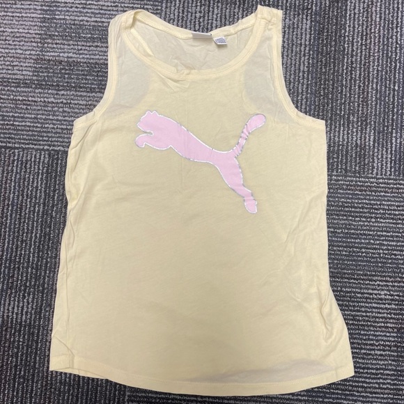 🌈5 for $25 PUMA Yellow Athletic Tank Top Pink Logo Girls Size L 12/14 - Picture 1 of 6